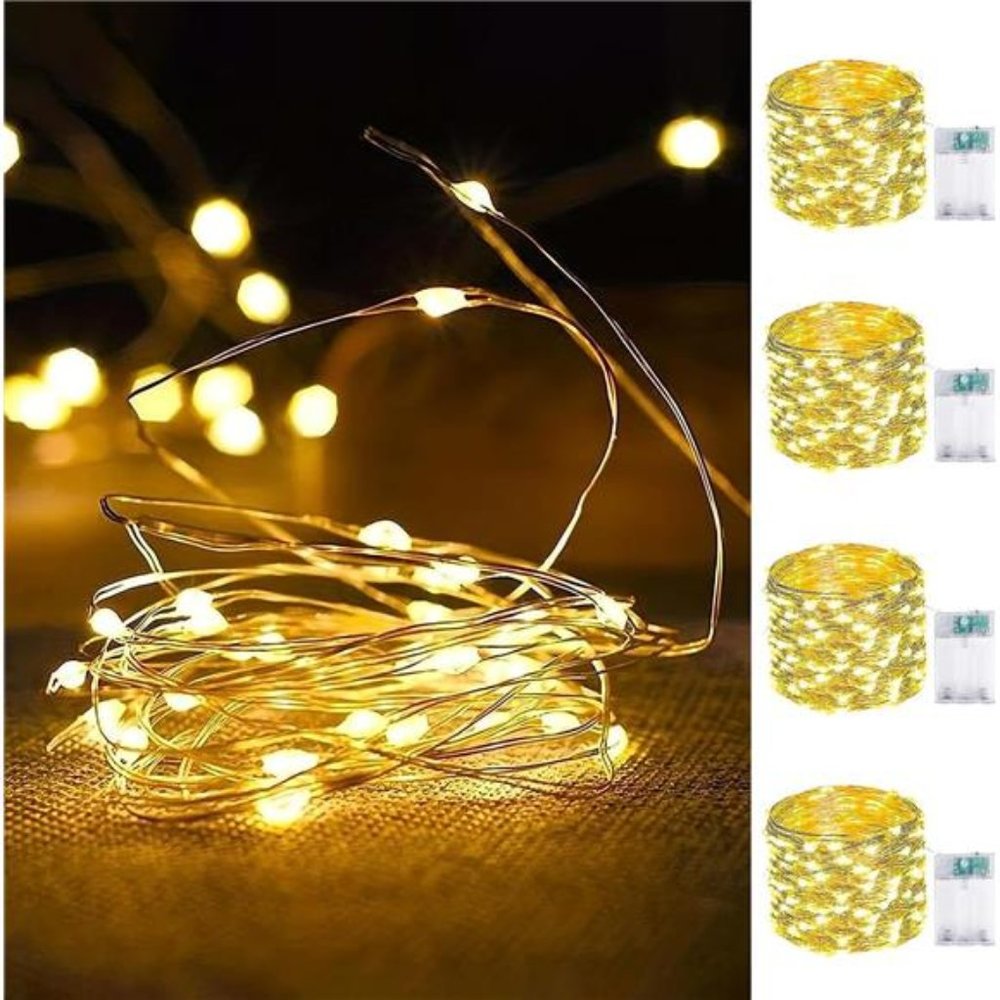 4Pack Fairy Light Battery Operated with Timer,Waterproof 16FT 50LED String Light
